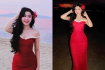 Con gái Quyền Linh diện váy ôm sát đỏ huyền bí khoe dáng