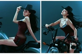 Hoa hậu Hương Giang gợi cảm, “chất lừ” trên xe mô tô