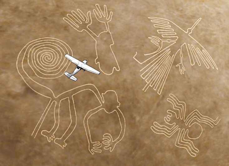 4. Đường kẻ Nazca ở Peru. Các hình vẽ khổng lồ trên mặt đất này chỉ có thể nhìn rõ từ trên cao. Tại sao người Nazca lại tạo ra chúng, và họ làm cách nào để hình vẽ có tỉ lệ chính xác như vậy? Ảnh: Pinterest.